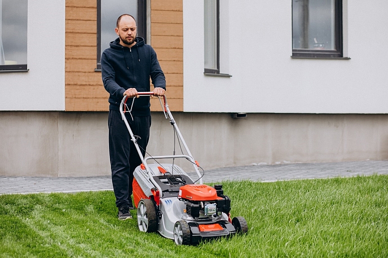 mowing the lawn